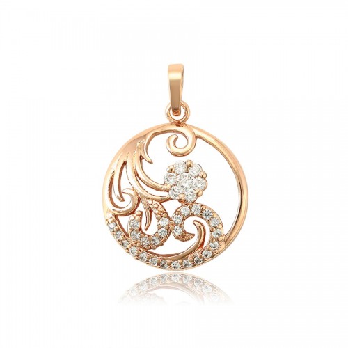 Oriģināls apaļš kulons ar baltiem cirkoniem, rozā zelta pārklājums